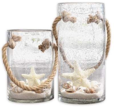Home Essentials & Beyond Starfish Rope Glass Hurricane Candle Holders (Set of 2)