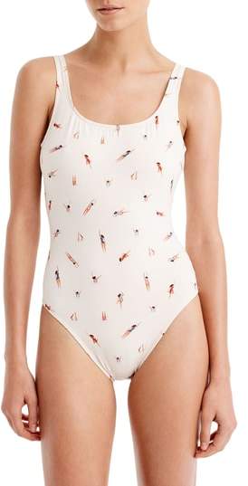 J. CREW Swimmer Print Tank One-Piece Swimsuit