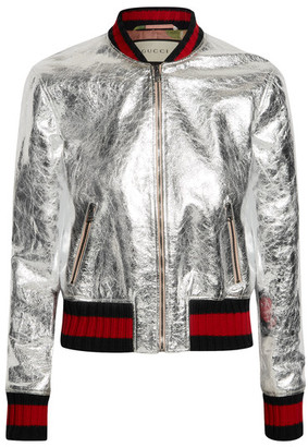 Gucci - Metallic Leather Bomber Jacket - Silver