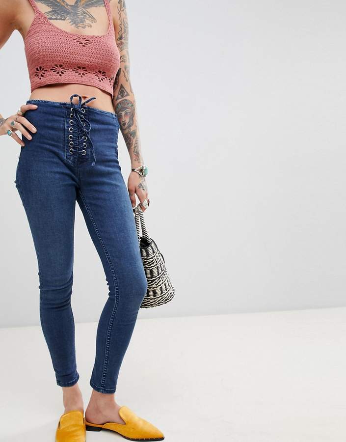 High Waisted Lace Up Jeggings