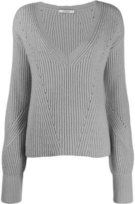 Derek Lam 10 Crosby Ribbed Twilight Wool Cashmere V-Neck Bell Sleeve Sweater Derek Lam 10 Crosby Ribbed Twilight Wool Cashmere V-Neck Bell Sleeve Sweater