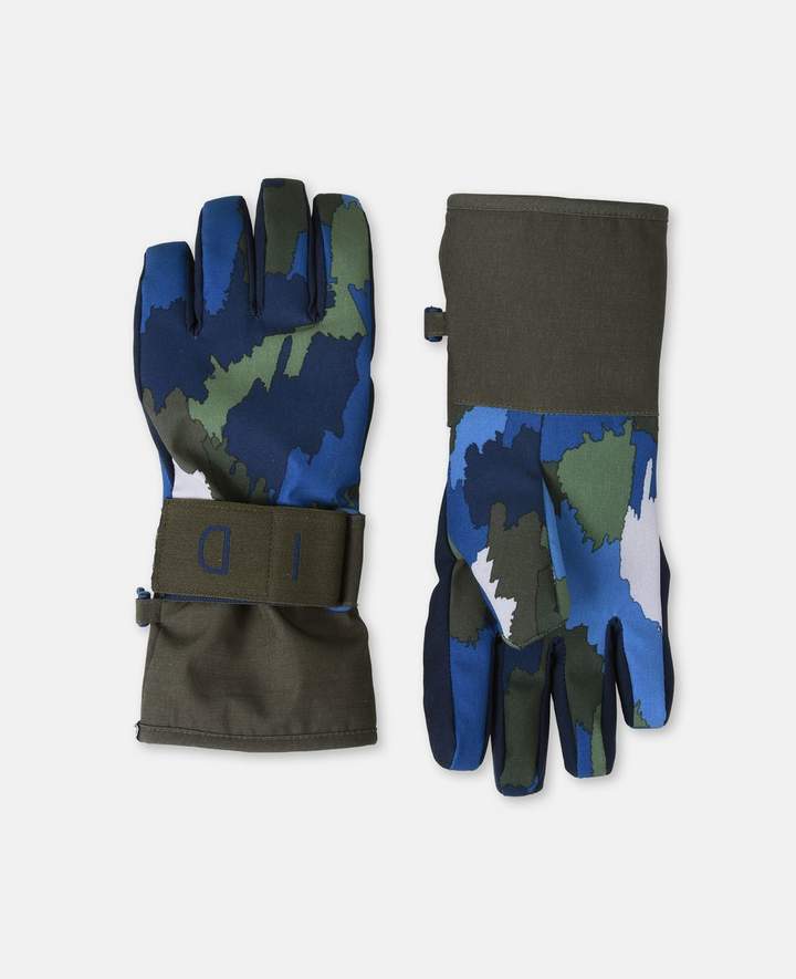 shredded blue ski gloves