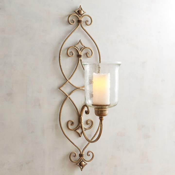 Golden Metal Candle Holder Wall Sconce