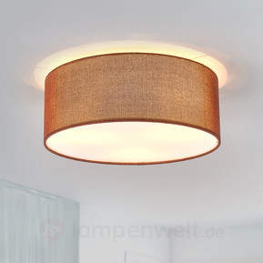 Runde, braune Textil-Deckenlampe Henrika