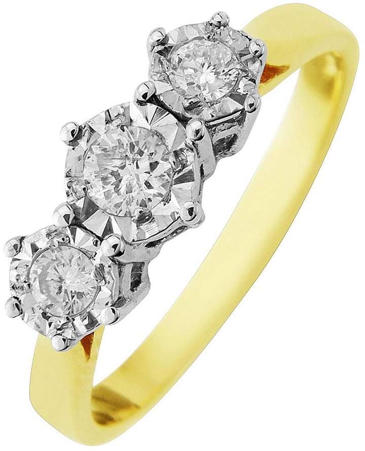 Starlight 9ct Gold 1ct Look 25 Point Illusion Set Trilogy Ring