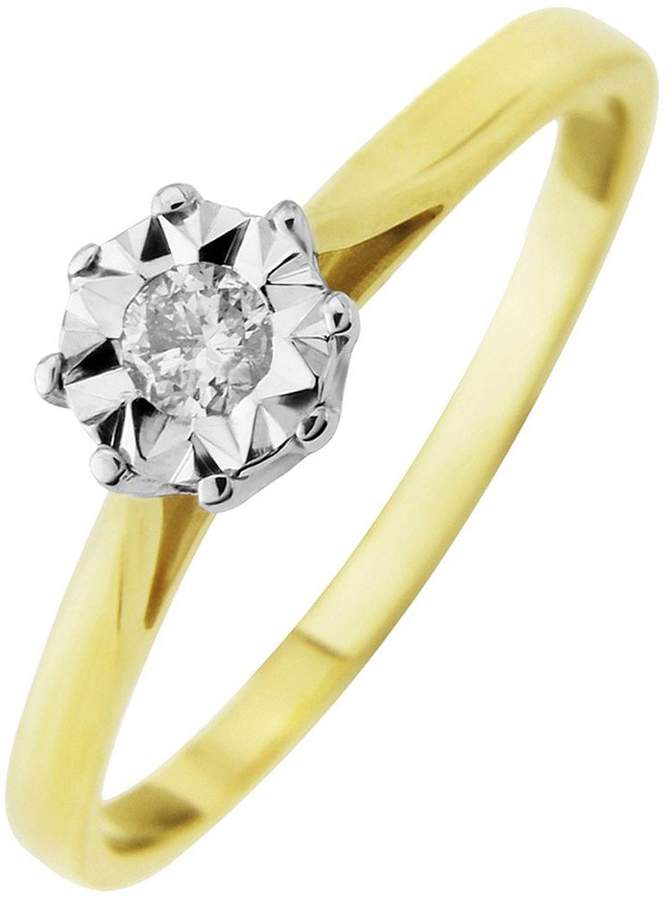 Starlight 9ct Gold 1/2ct Look 10 Point Diamond Illusion Set Solitaire Ring