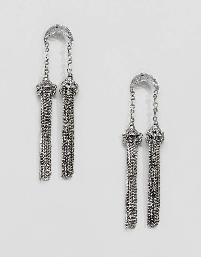 DESIGN Crescent Moon Chain Tassel Earrings