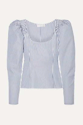 Caroline Constas Ariana Ruched Striped Cotton-poplin Top - Blue