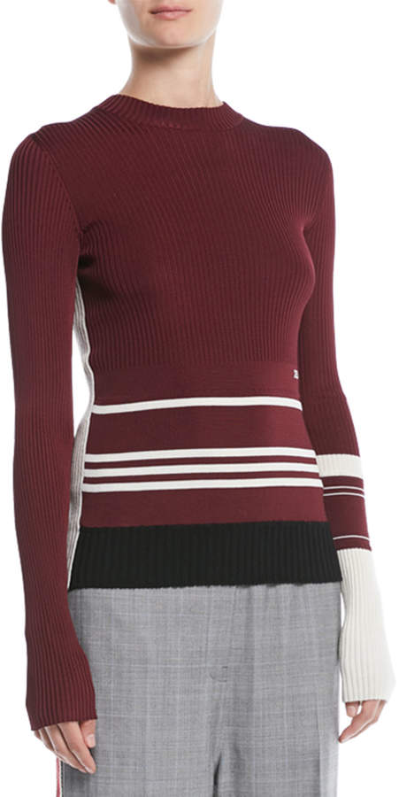 Crewneck Long-Sleeve Striped Knit Sweater
