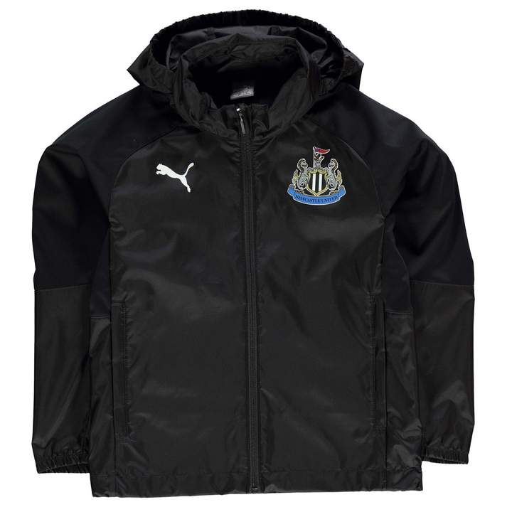 Kids Newcastle United Rain Jacket Junior Coat Top Water Resistant Full Zip