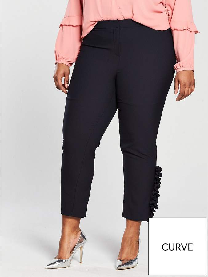 V By Very Curve Tapered Ruffle & Pearl Hem Trouser - Navy