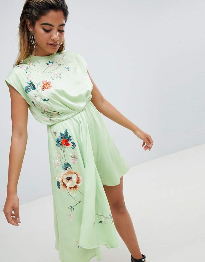 DESIGN Romper With Drape Side And Embroidery