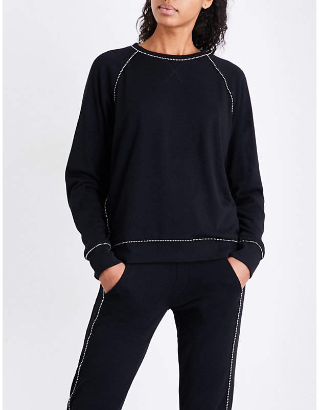 The Kooples Sport Black hooded sweatshirt with jewelled br