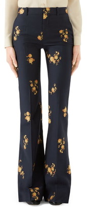 Gucci Camellia Fil Coupe Cotton & Wool Flare Pants
