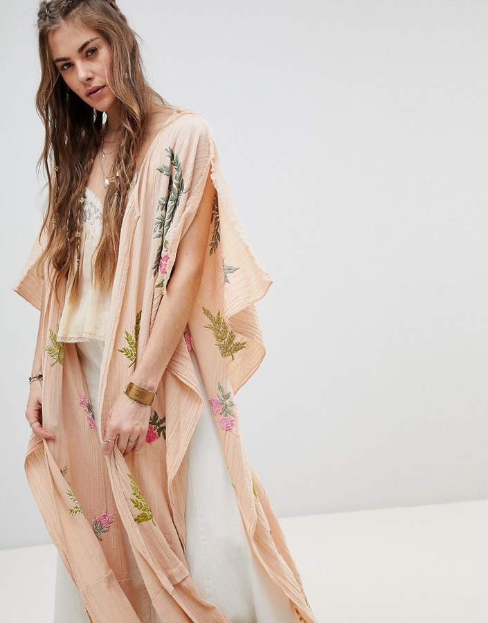 Aratta Premium Maxi Kimono With Tropical Embroidery