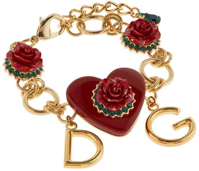 Rose and Heart Logo Charm Bracelet