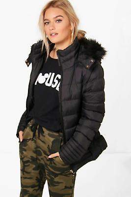 Juna Gesteppte Jacke mit kunstfellbesetzter Kapuze in Schwarz größe 40