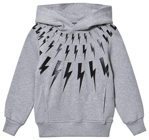 Grey Lightning Bolts Print Pull Over Hoodie