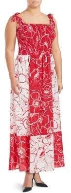 Plus Smocked Floral Maxi Tied Dress
