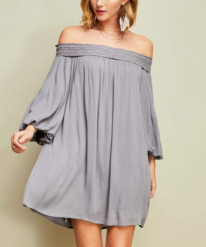 Gray Crochet-Accent Off-Shoulder Dress - Women