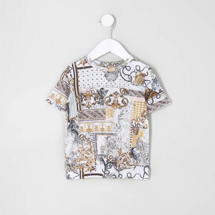 Mini boys White baroque print T-shirt