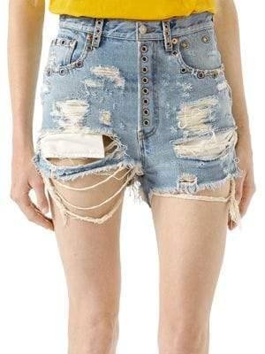 Shredded Bleached Denim Shorts