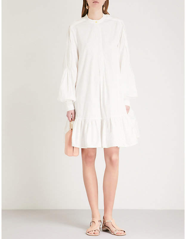 Aviana puffed-sleeve cotton-poplin dress