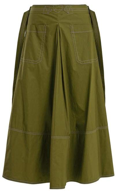 Contrast-stitch cotton-poplin midi skirt