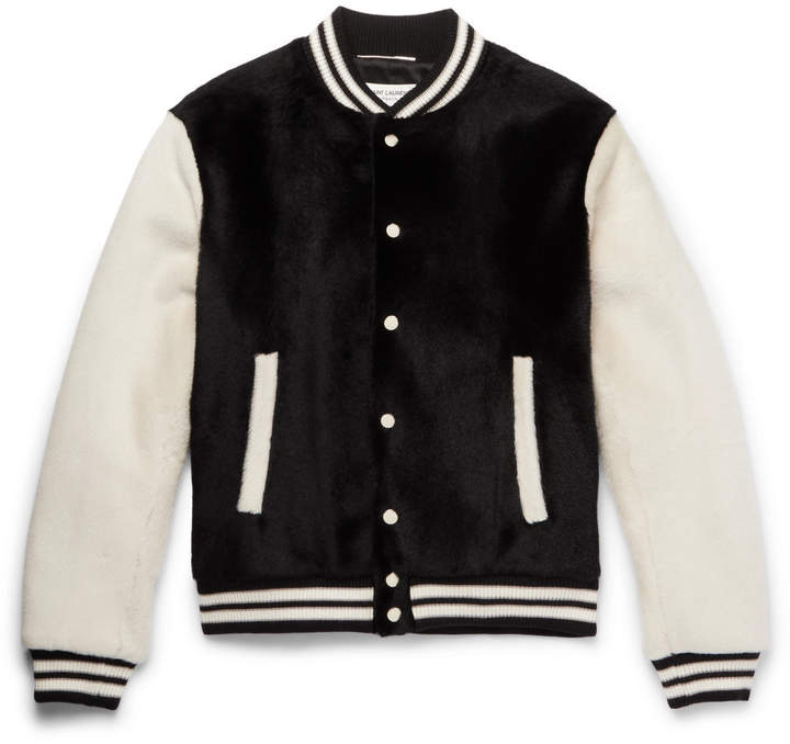 Slim-Fit Two-Tone Shearling Bomber Jacket