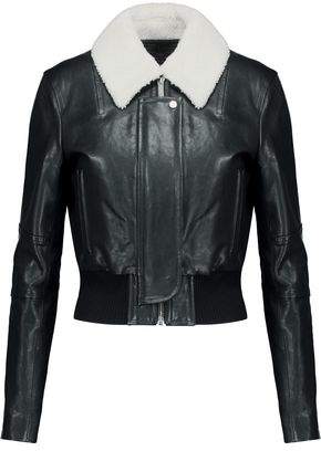 Shearling-Trimmed Leather Biker Jacket
