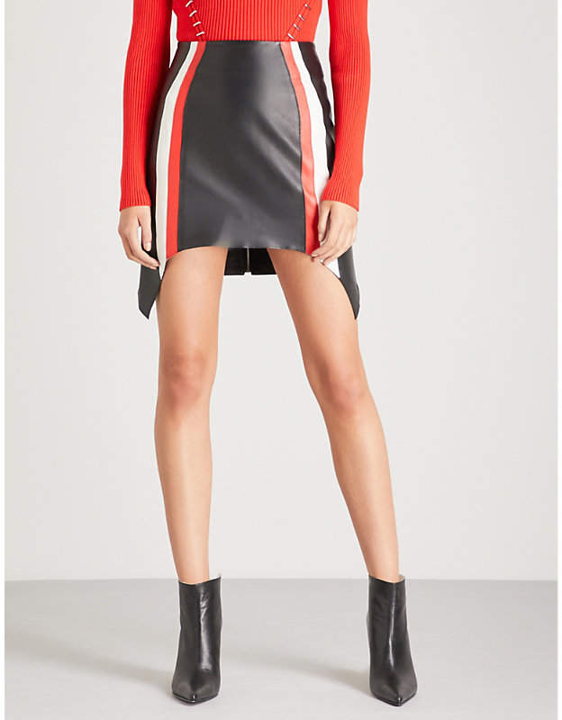 Colour block leather mini skirt