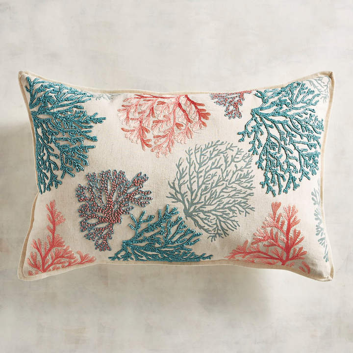 Embroidered Coral Lumbar Pillow