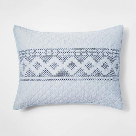 Blue Chambray Stitch Pillow Sham