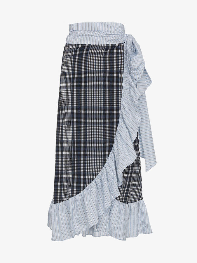 Wrap skirt with checked pattern and ruffles