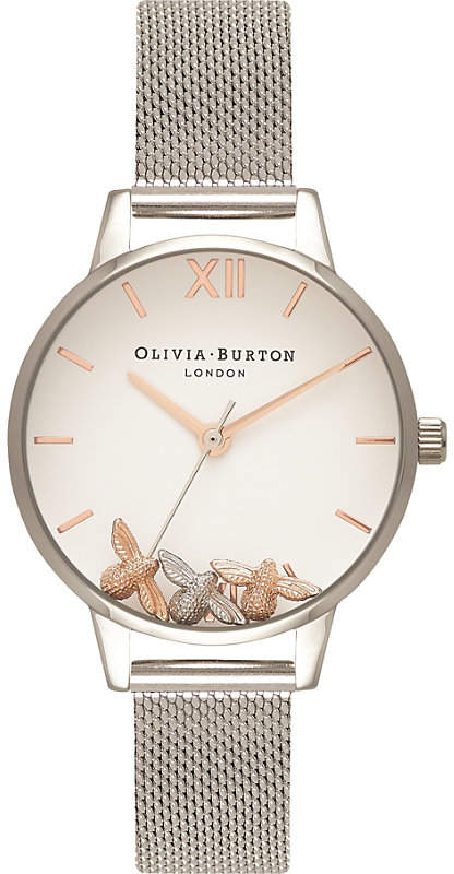 Trio bee silver quartz mesh strap watch