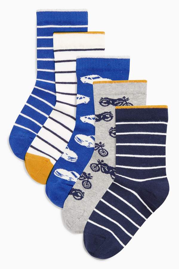 Boys Multi Stripe Transport Socks Five Pack (Older Boys) - Blue