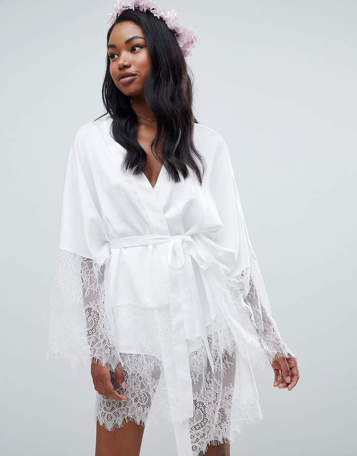 DESIGN Bridal Lace Trim Kimono