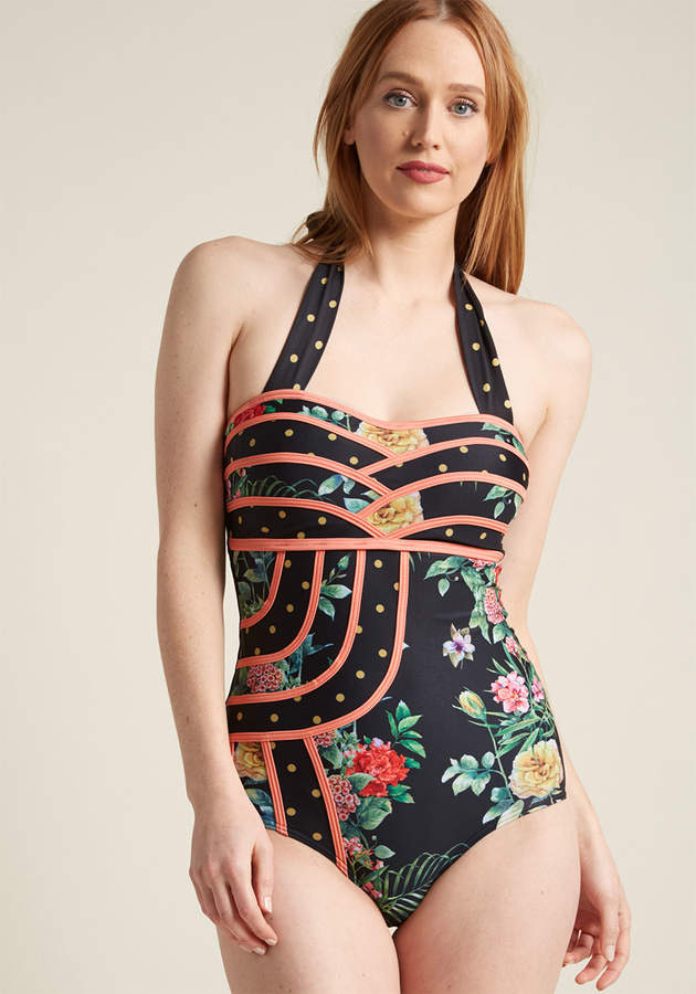 Shark Tm Set the Serene One-Piece Swimsuit in Black Floral