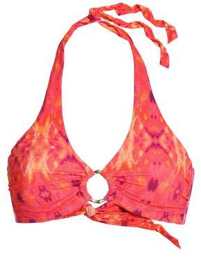 Embellished Printed Halterneck Bikini Top