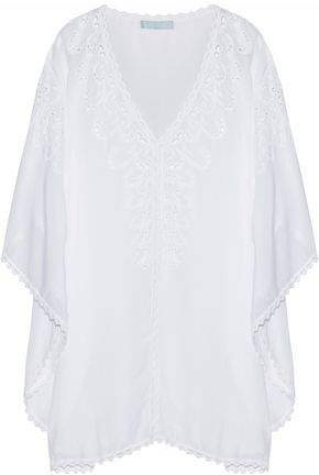 Lace-Trimmed Cutout Embroidered Voile Coverup