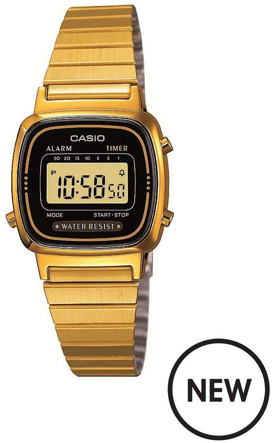 Classic Collection Gold Digital Alarm Dial Stainless Steel Strap Watch