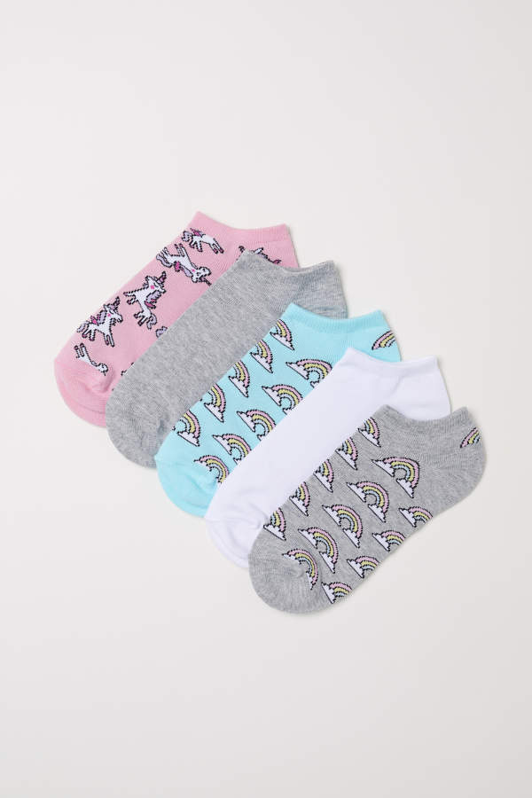 5-pack Ankle Socks - Light gray/rainbows - Women