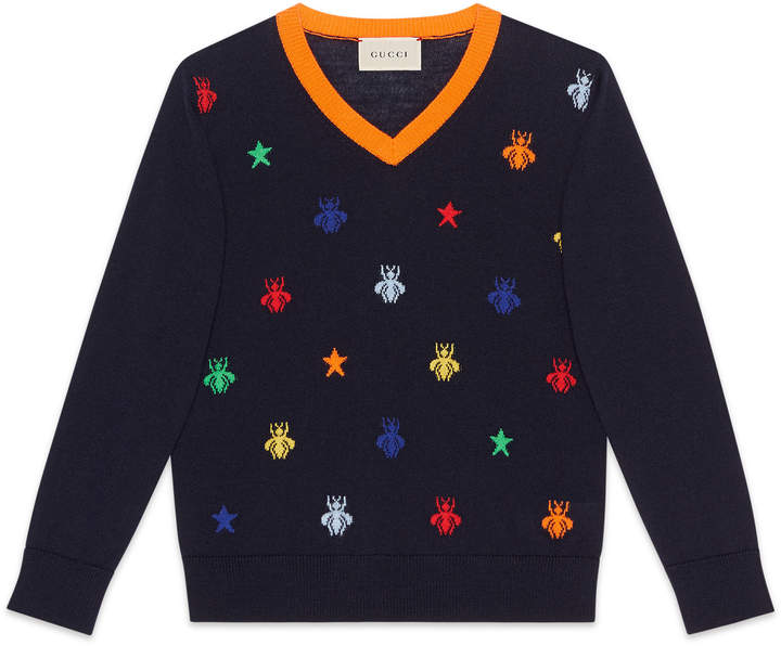 Children's bees and stars jacquard merino sweater