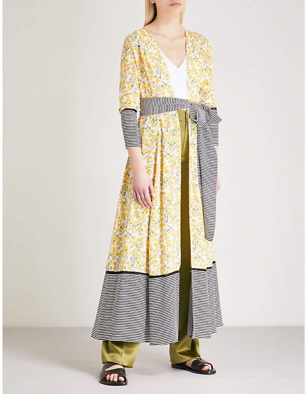 WE ARE LEONE Floral and striped silk maxi jacket