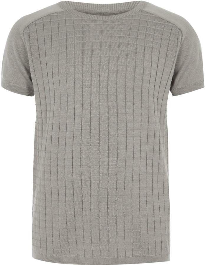 Boys Grey knitted grid T-shirt
