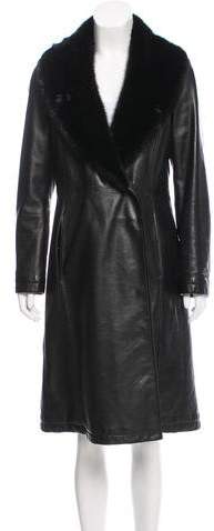 Mink-Trimmed Leather Coat