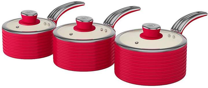 Retro Set Of 3 Saucepans - Red