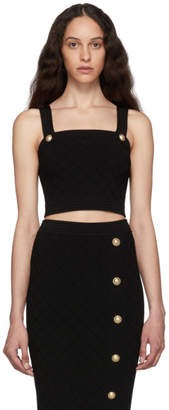 Balmain Black Knit Crop Tank Top Balmain Black Knit Crop Tank Top