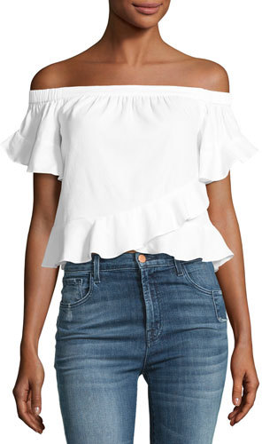 Trixy Off-the-Shoulder Ruffled Top, White