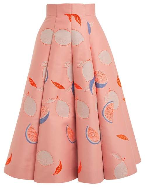 Lemon-print cotton-blend midi skirt